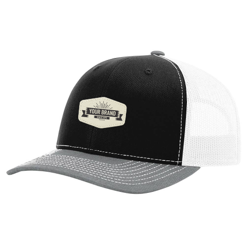 R112 Richardson Trucker Snapback Cap -Black / White / Heather Gray