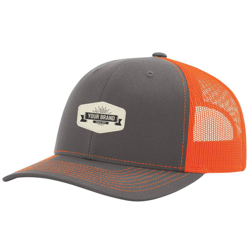 R112 Richardson Trucker Snapback Cap -Charcoal / Neon Orange