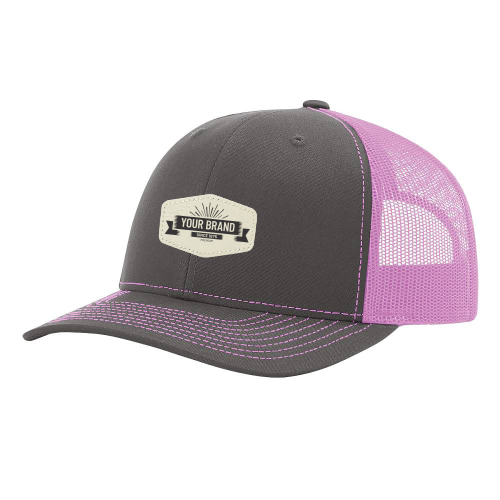 R112 Richardson Trucker Snapback Cap -Charcoal / Neon Pink