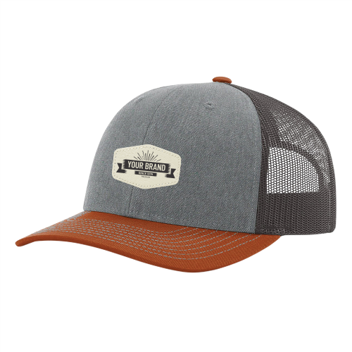 R112 Richardson Trucker Snapback Cap -Heather Gray / Charcoal / Dark Orange